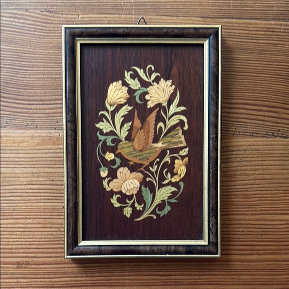 Italian Inlaid Wood Bird & Flowers Framed Picture - Picture 7 of 7